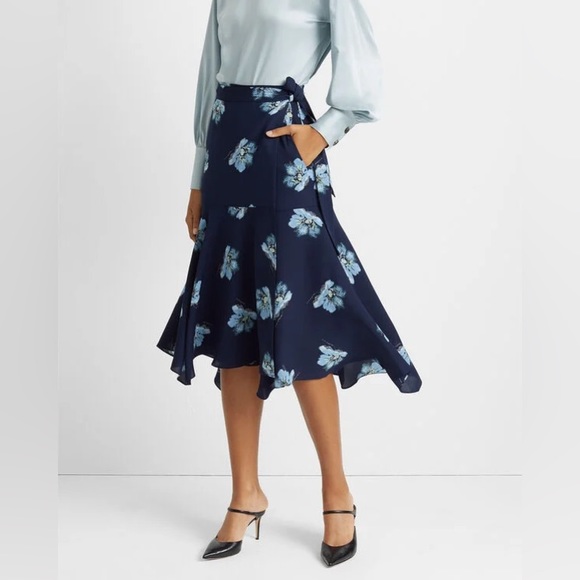 Club Monaco NWT Midi Wrap Skirt blue mix floral XS Size 2 - Picture 2 of 5